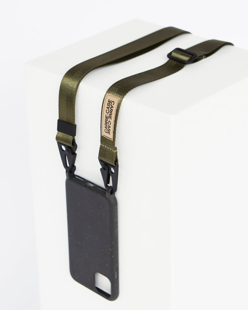 Carrie Case Crossbody Smartphone Case Eco-friendly Smartphone Necklace Carrie Case Utility Lanyard in Olive Plant-based Iphone Bag Byron Bay
